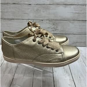 Lanvin Size 39 Gold Metallic Leather Sneaker‎ Shoes Brand New Lace-up Low-top